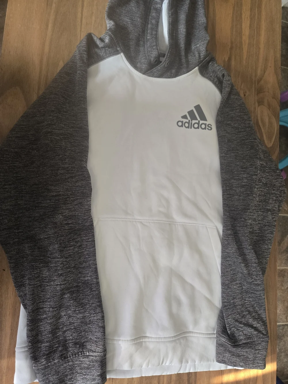adidas Men’s White Body Gray Hooded Zip-Up Sweatshirt